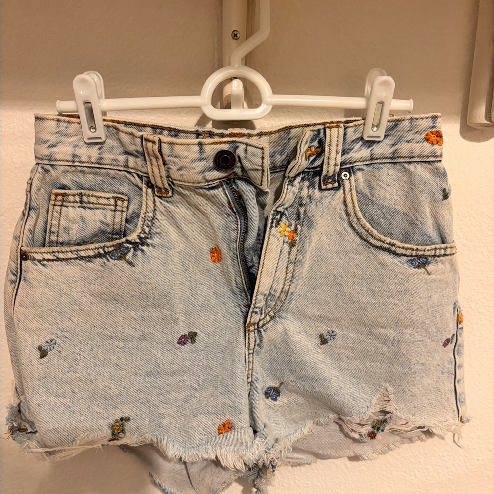 Cotton On Light Blue Embroidered Jean Shorts